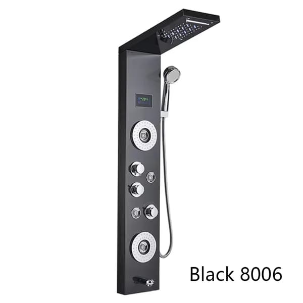 Duschpanel, Integrerad LED-belysning, Kroppsmassagejetar,Svart 8006