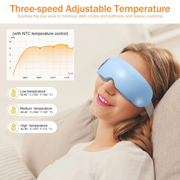 Ögonmassageapparat, Värmefunktion, Bluetooth Musikintegration,BLÅ