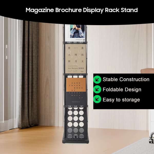 Foldbar Bogreol, Bærbar Design, Multi-Niveau Display,sort