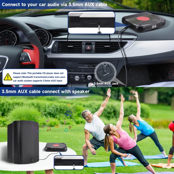 Bärbar CD-spelare, Bluetooth 5.3, Uppladdningsbart batteri,Grå