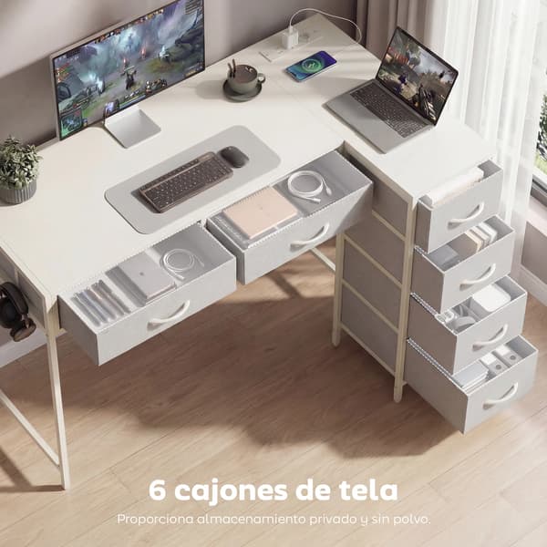 Datorbord, L-formad design, inbyggda USB-portar, VIT