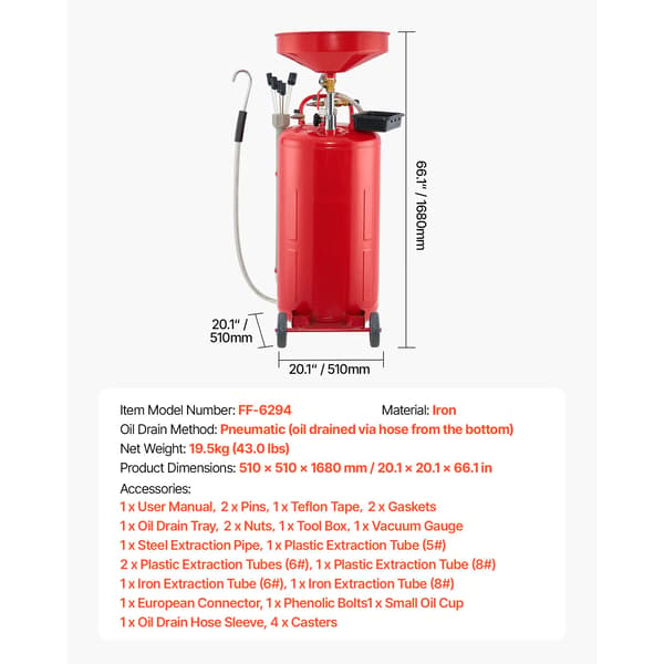 Oljedräneringstank, 21-gallons kapacitet, pneumatiskt drift,21gal