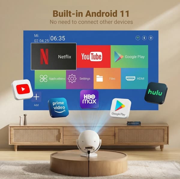 Projektor, 4K-kompatibel, Smart-forbindelse,Native 720P