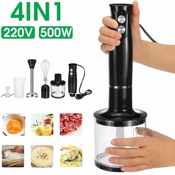Håndblender, Rustfrit Stål Klinge, Dobbelt Hastigheds Kontrol,4 i 1