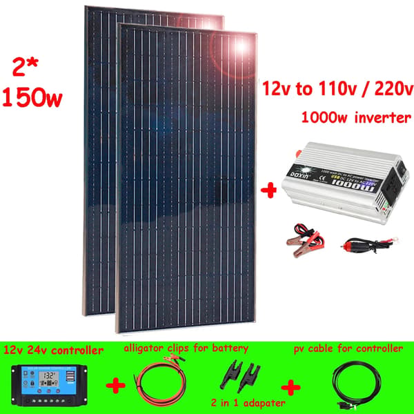 Solpanelssats, 450w Effektutgång, Aluminiumram, 300w system