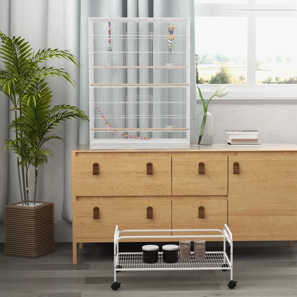 Fuglebur, Rummelig Design, Inkluderer Siddepinde og Legetøj,Hvid