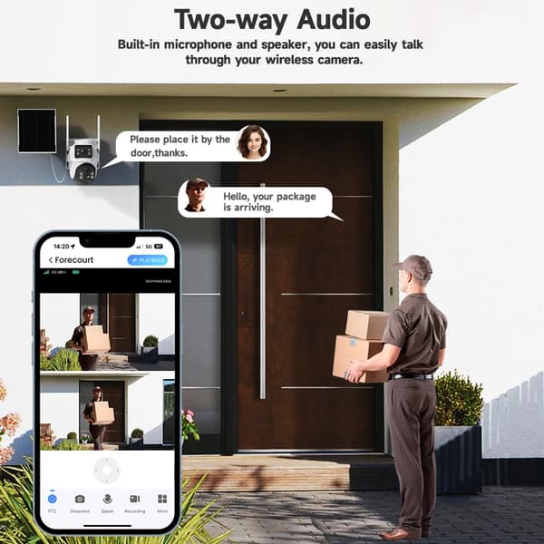 Trådløs solkamera, 4G-forbindelse, dual linse system,8MP, EU-stik