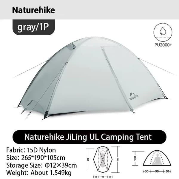 Trekkingtält, Lättvikt, Snabb Uppställning,UL - 1P - Grå