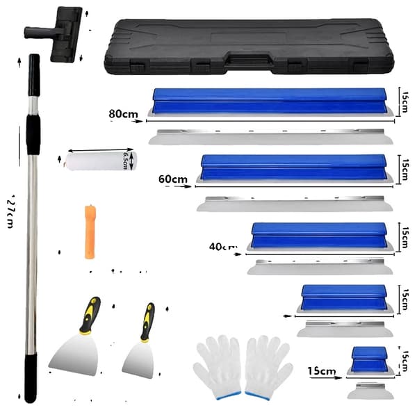 Gipsplade Skimming Blade Sæt, Rustfrit Stål Blade, Bærbar Opbevaringskasse,Blå 5Pcs Sæt