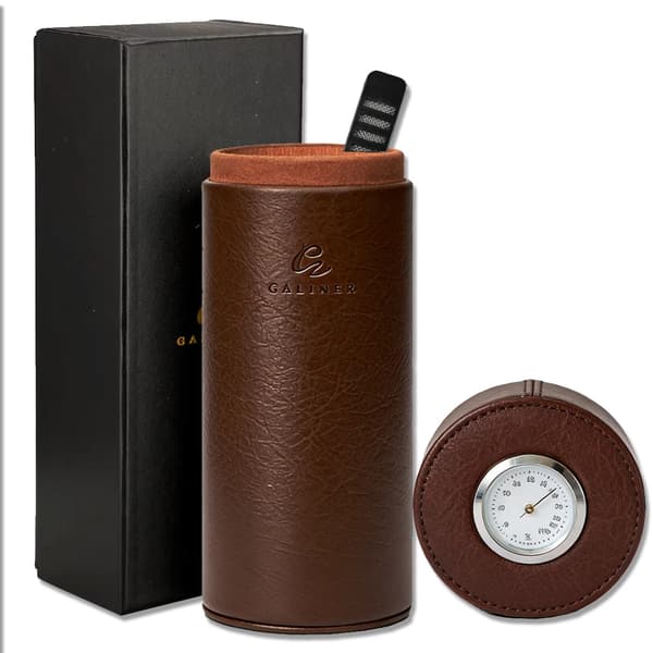 Cigar Humidor, PU Læder, Integreret Hygrometer,G brun