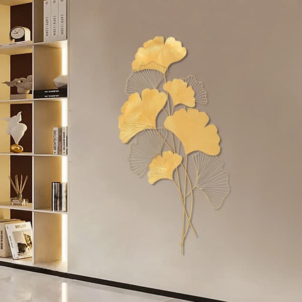 Vægdekoration, Elegant Metaldesign, Moderne Bladtema,Guld