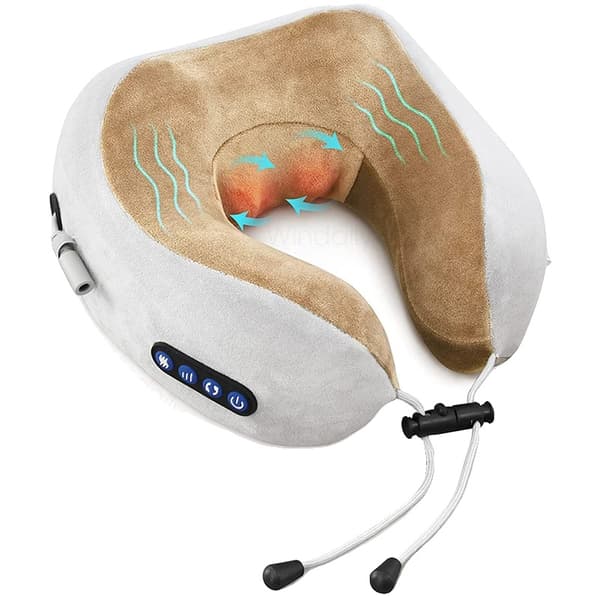 Nackmassagerare, Ergonomisk U-formad Design, Terapeutisk Värmefunktion,Brun