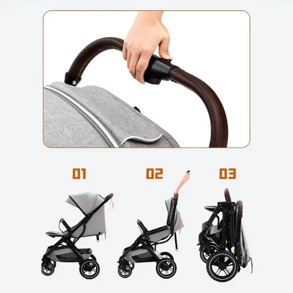 Barnvagn, ultralätt, hög landskapsdesign,grå