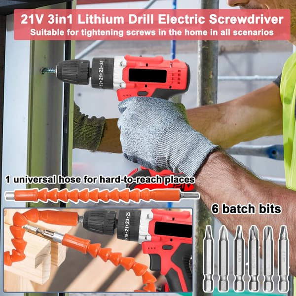 Sladdlös Skruvdragare, 21V Litiumbatteri, Dubbel Hastighetskontroll,2st batterier, EU