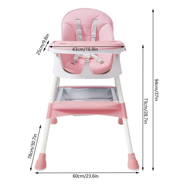 Barnmatstol, Justerbar Höjd, Bekväm Kudde,Rosa