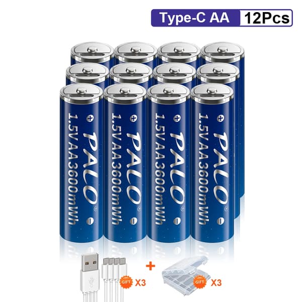Uppladdningsbara Batterier, 1.5V Litiumjon, Hög Kapacitet,12AA