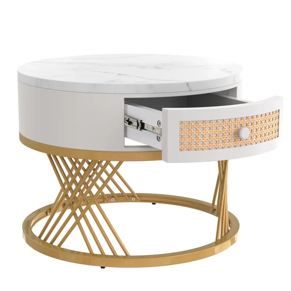 Kaffebord Set, Rund Design, Minimalistisk Stil,Vit + Guld + MDF