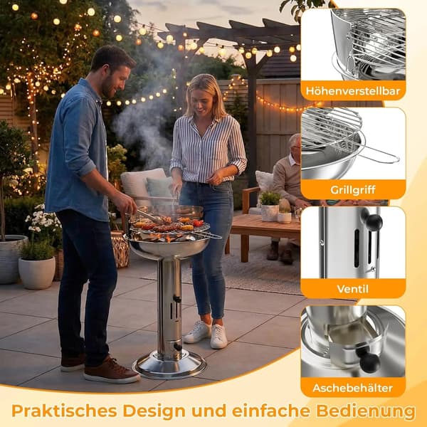 Kolgrill, Höjdjusterbar, Bärbar Design,silver