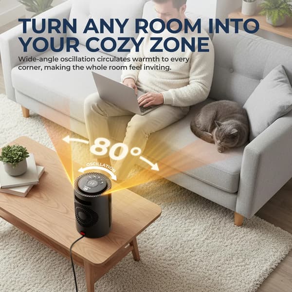Rumvarmer, Hurtig Opvarmning, Bærbart Design,1200W, sort, EU