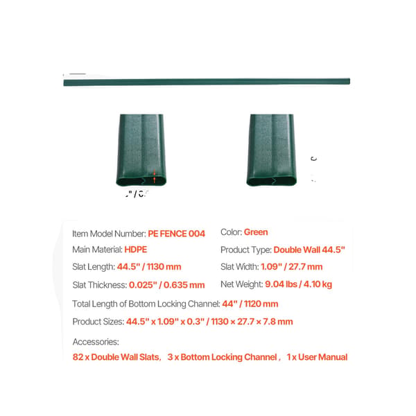 Integritetsskydd, Hållbart HDPE-material, Enkel installation med bottenlås,PE 4ft Grön