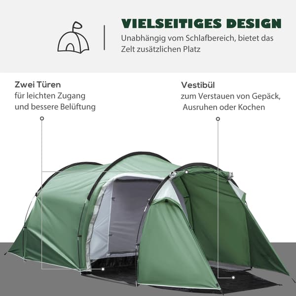Tunnel Tält, Vattentålig Polyester, Två-rums Design,A