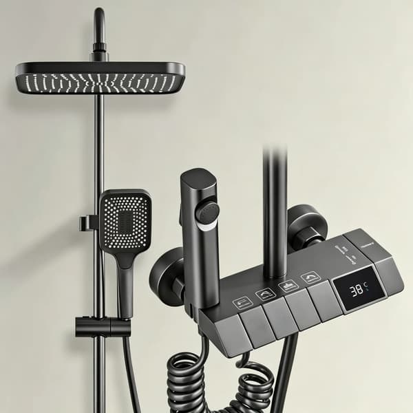 Väggmonterat Duschsystem, Digital Skärm, 4 Funktioner,Mörkgrå