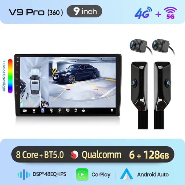 Bilradio, multimediefunktioner, smartphoneintegration, kompatibel med BMW E39 1995-2003,V9 Plus (6G 128G) Sort 9"