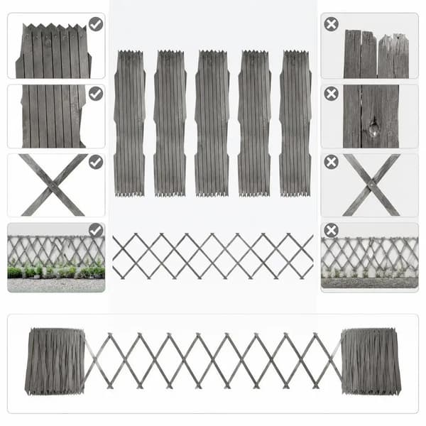 Udvidelig Havehegnspanel, Solid Fyrretræ, Gitter Trellis Design,Gris