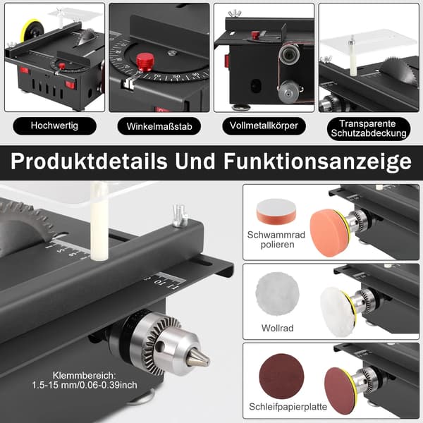 Mini Bordsåg, Bärbar Design, 200W Motor, svart