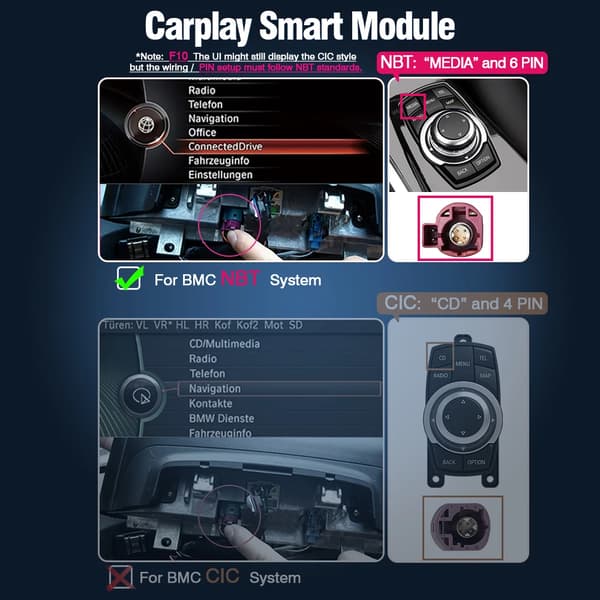 CarPlay/Android Auto System, Kompatibel med BMW EVO, Trådløs Forbindelse, Plug and Play Installation,Til BMW NBT