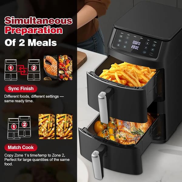 Luftfritös, Dubbelkorg, 8 Automatiska Förinställningar,EU, 11L