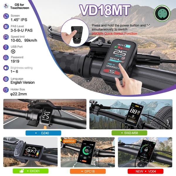 Skærm, Touchscreen Interface, Vandtæt Design,VD18MT For Bafang UART