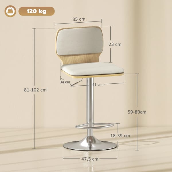 Barstolar, 360° Vridbar, Höjdjusterbar, Beige