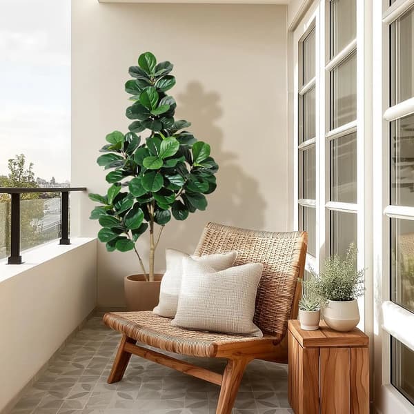 Fiddle Leaf Fig Träd, 6FT Höjd, 108 Löv, 9-tums Kruka, Viktad Cementbas, Hög Densitet PVC