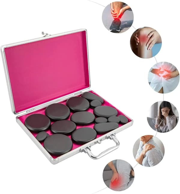 Hot Stone Massage Set, 18 Massage Stenar, Värmelåda Ingår,svart
