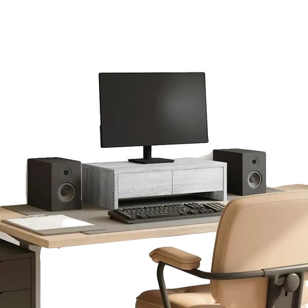 Monitorstand, Dobbelt Opbevaringsskuffer, Ergonomisk Design,Gris
