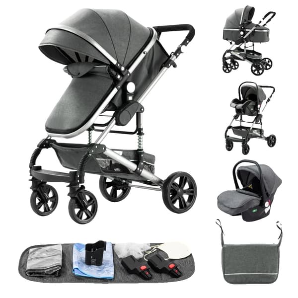 Barnvagn, 3 i 1 System, Kompakt Design,739 GRÅ