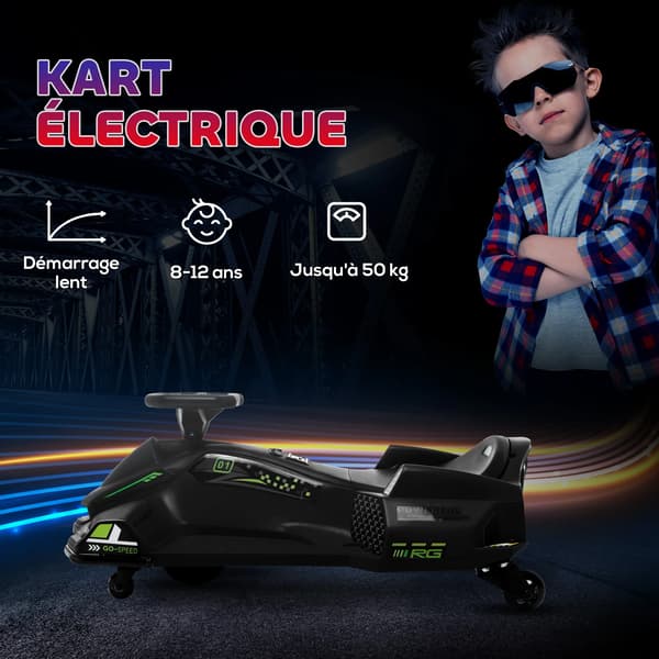 Elektrisk Go-Kart, Justerbar Hastighed, Driftfunktion,sort
