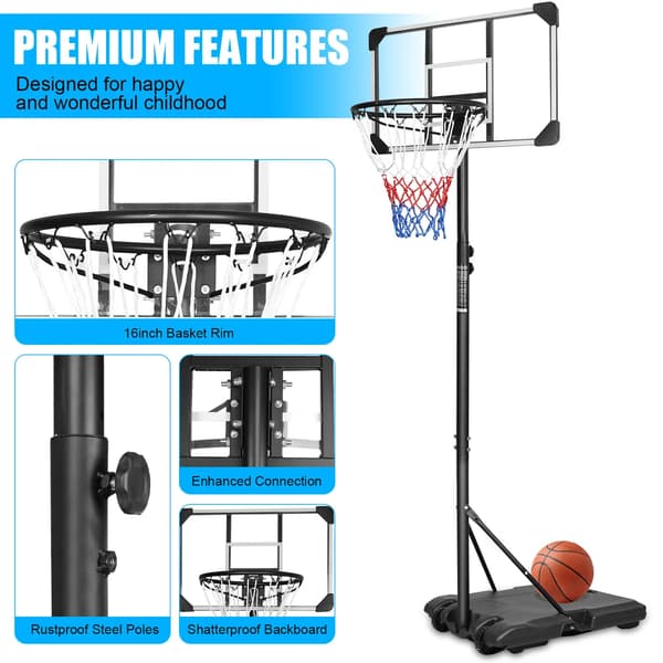 Basketballkurv, Justerbar Højde, Bærbart Design,Sort