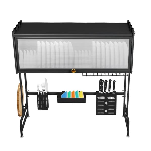 Køkkenvask Opbevaringsenhed, Multi-Compartment Organizer, Auto-Drænende Design,sort-a, 85X28X77cm