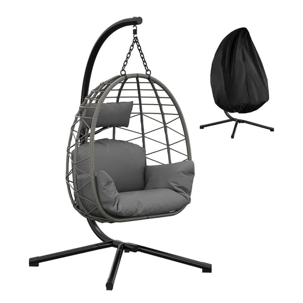 Hängande Äggstol, Allvädersöverdrag, Dämpad Sits, 196x105cm,Grå