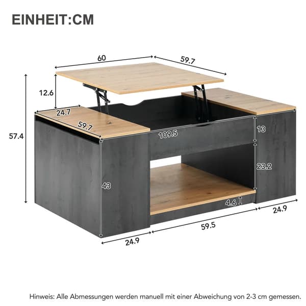 Kaffebord, Multifunktionell Design, Dold Förvaringsutrymme,Grå och Brun
