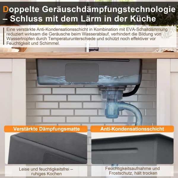 Køkkenvask, Rustfrit Stål, Støjdæmpet Design,Sølv