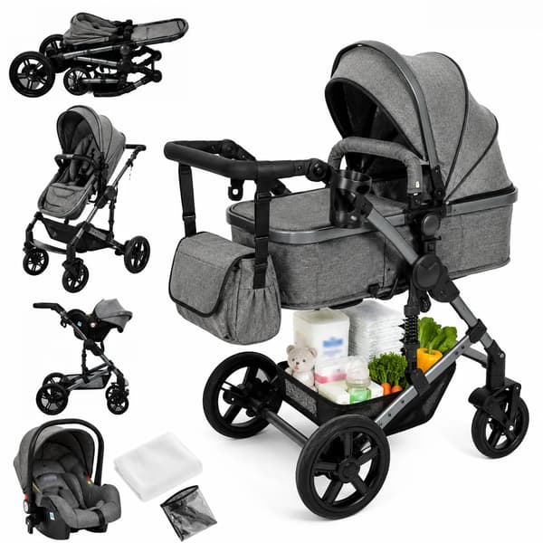 Barnvagn, Fällbar Design, Terrängupphängning,Grå