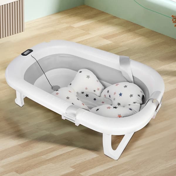 Babybadekar, Foldbart Design, Temperatursensor,Lys Grå