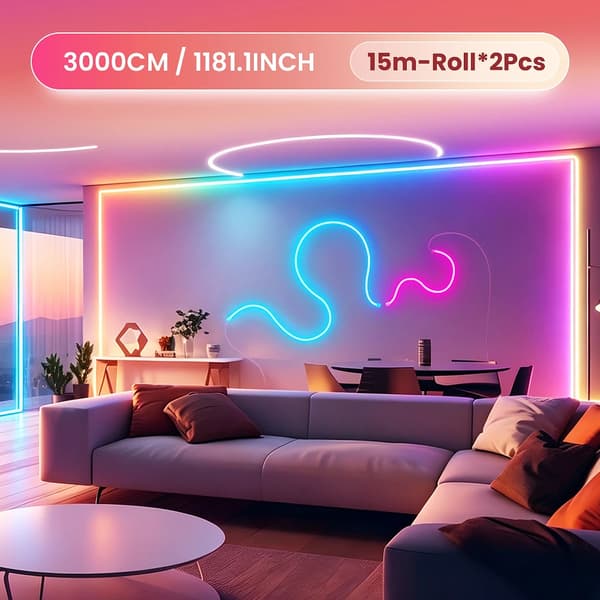 LED Neon Strip Light, Musik Synk, DIY Anpassning,30M