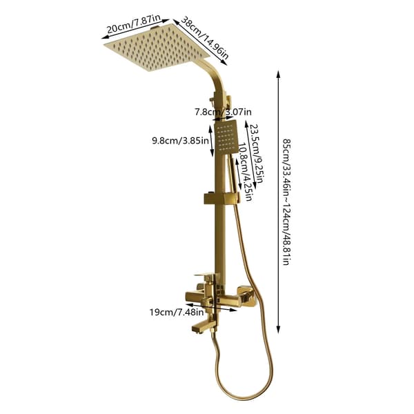Duschkranset, mässingskonstruktion, väggmontering,Guld