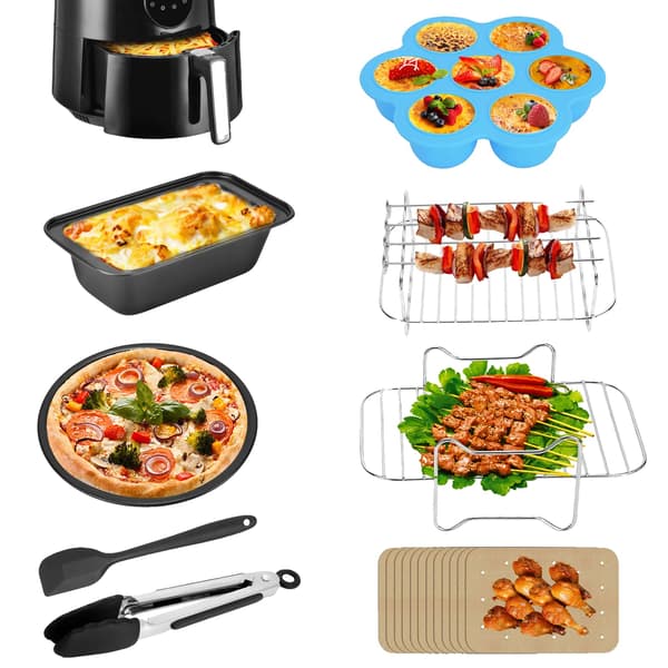Air Fryer Tilbehørssæt, Komplet Madlavningssæt, Holdbart Rustfrit Stål,sort