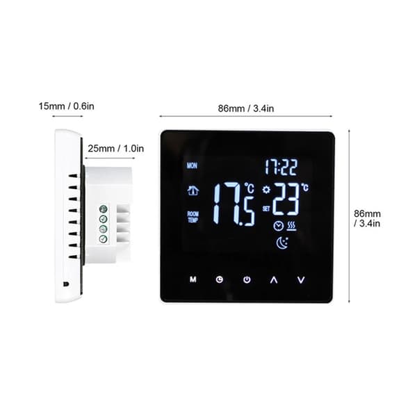 Smart Termostat, LCD Pekskärm, Veckovis Programmerbar Kontroll,Vit INGEN WIFI