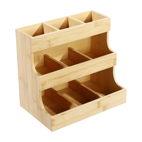 Teebag Organizer, 9 Rum, Holdbar Bambusdesign,3-niveau, Træ